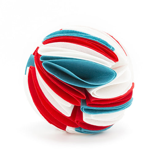 Colorful felt cloth snuffle ball for pets, featuring folded fabric strips in red, orange, yellow, green, blue, and purple. - Image 15
