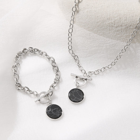 Conjunto de Pulsera y Collar con Detalles de Mármol