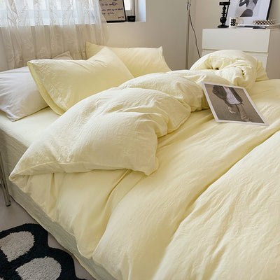 Juego de Cama 4 Piezas Algodón Lavado Efecto Arena Color Sólido - Image 18