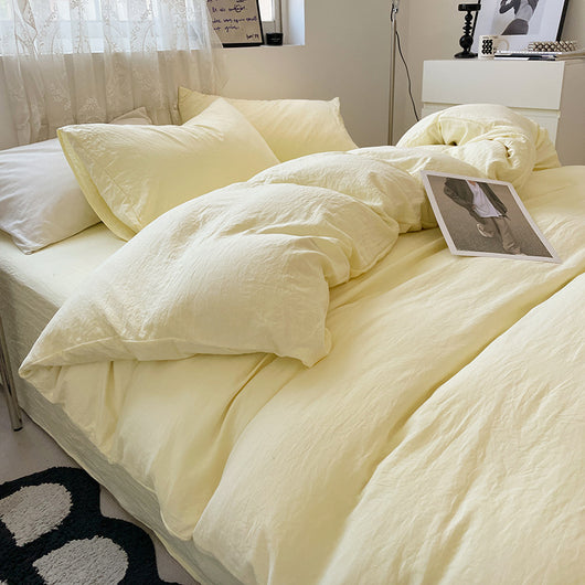 Juego de Cama 4 Piezas Algodón Lavado Efecto Arena Color Sólido - Image 18