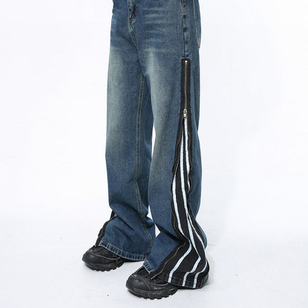 Pantalones Vaqueros Patchwork Retro Estilo Americano con Cierre de Diseño