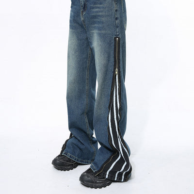 Pantalones Vaqueros Patchwork Retro Estilo Americano con Cierre de Diseño