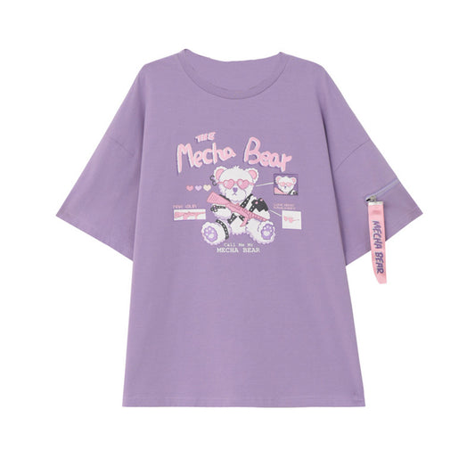 Blusa Básica de Algodón Suelta para Estudiantes