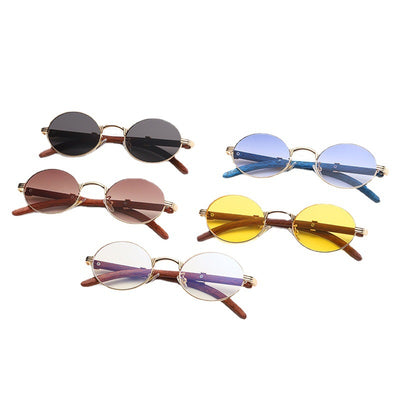 Gafas de Sol Retro Marco Redondo Pequeño con Textura Madera