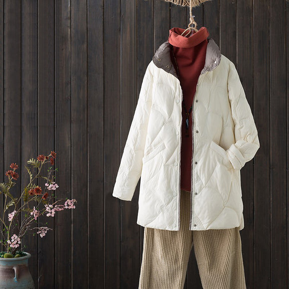 Abrigo Ligero de Plumón Otoño Invierno Mujer Largo Elegante Retro