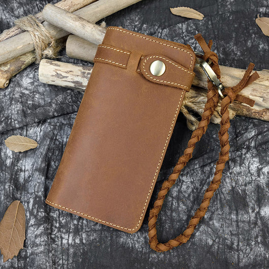 Cartera Larga de Cuero Crazy Horse Vintage con Cinturón Tejido y Cierre de Hebilla para Hombre - Image 6