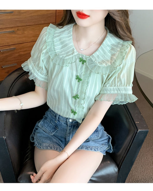 Blusa de Chifón con Cuello Muñeca y Mangas de Encaje - Image 18