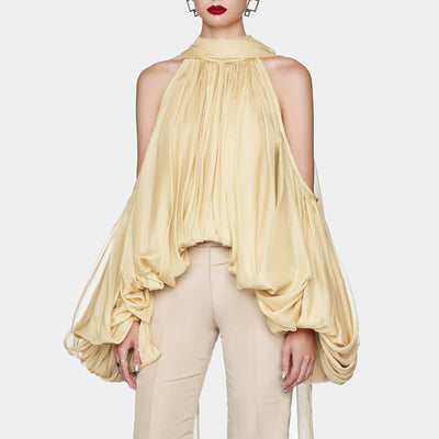 Blusa Elegante Francesa con Lazo, Hombros Descubiertos y Mangas Abullonadas