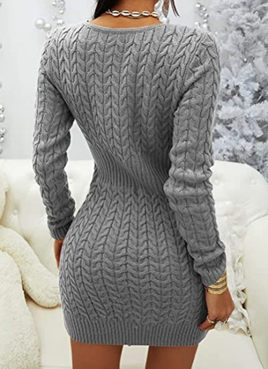 Suéter Vestido Ajustado Cuello V Mujer - Tejido Liso con Opción Cremallera - Image 35