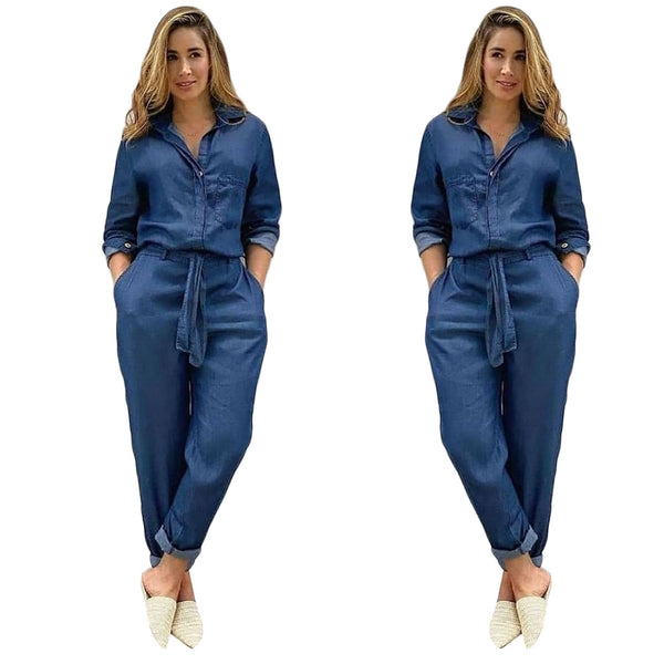 Overol Denim para Mujer con Camisa Integrada y Cinturón - Image 3