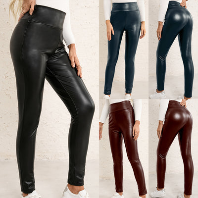 Pantalones de Cuero PU Ajustados Elásticos para Moto Mujer