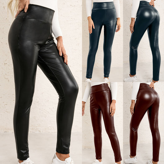 Pantalones de Cuero PU Ajustados Elásticos para Moto Mujer