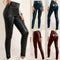 Pantalones de Cuero PU Ajustados Elásticos para Moto Mujer