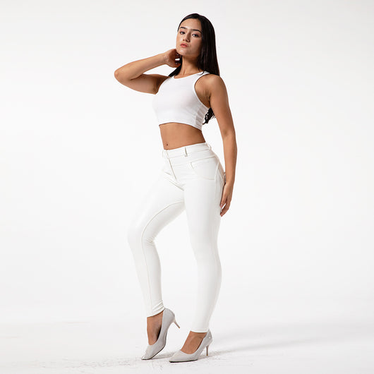 Pantalones de Cuero PU Blanco para Fitness y Entrenamiento - Image 2