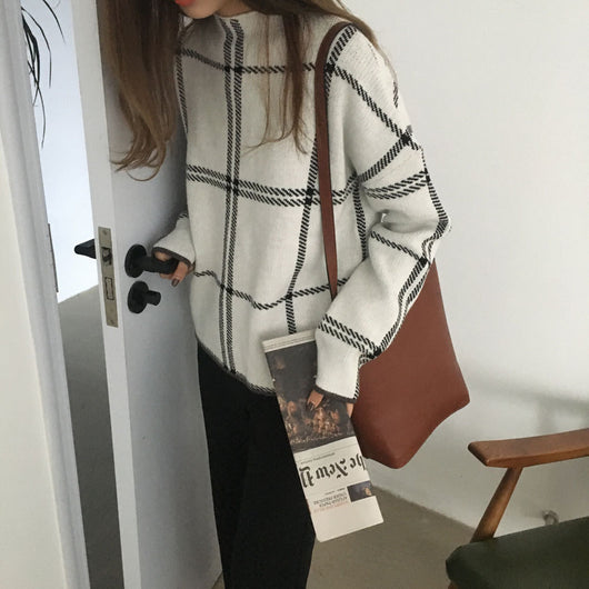 Suéter de Cuello Alto a Cuadros con Núcleo Hilado para Mujer - Image 8