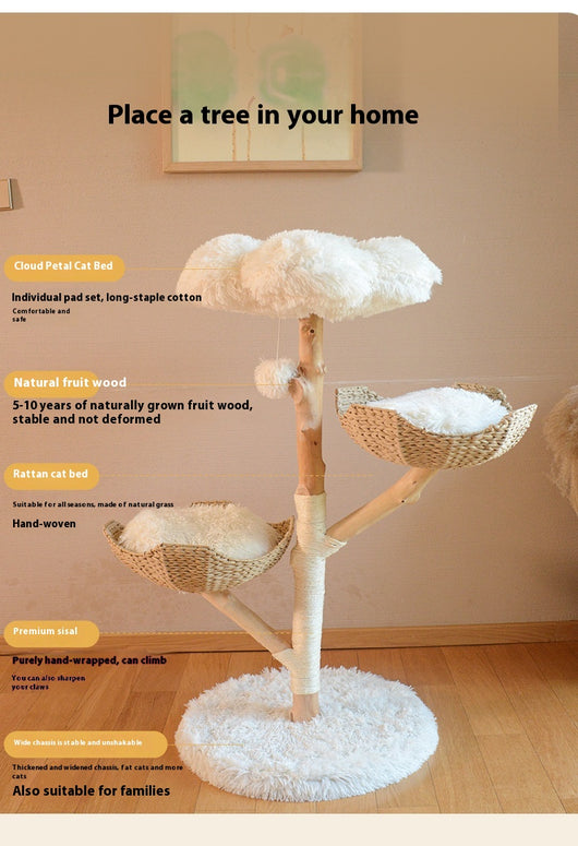 Árbol Rascador para Gatos con Nido de Madera Natural y Ratán - Image 8