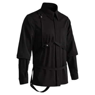 Camisa Hombre Falso Doble Pecho con Tirantes y Mangas Desmontables - Image 7