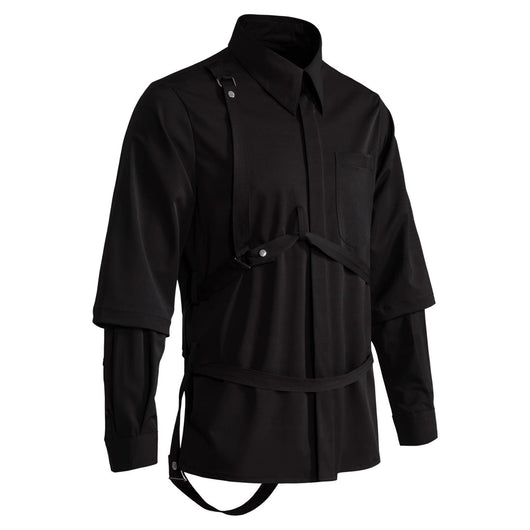 Camisa Hombre Falso Doble Pecho con Tirantes y Mangas Desmontables - Image 7