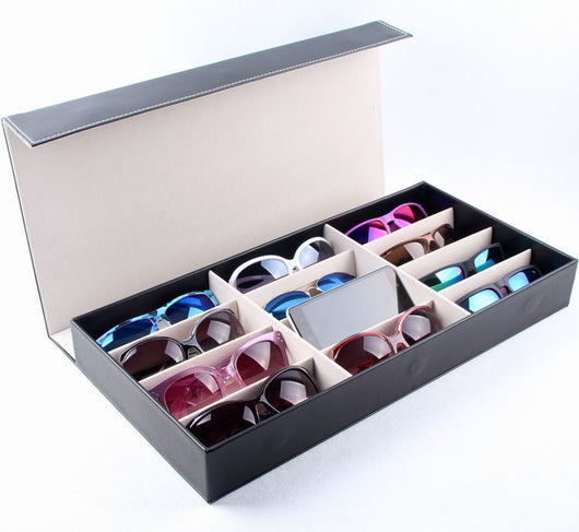 Organizador Premium para Gafas con Caja de Cuero PU y Vitrina de 12 Espacios - Image 8