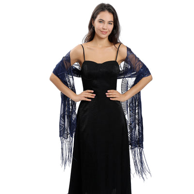 Chal Largo Bordado con Lentejuelas y Plumas - Image 12