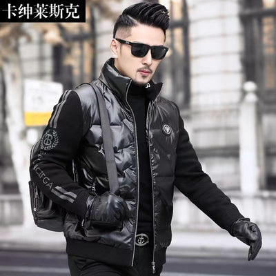 Chaqueta de Plumón para Hombre con Cuello Alzado y Mangas Tejidas - Image 10