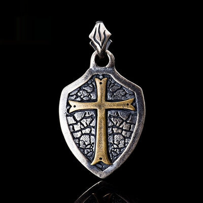 Collar Colgante Escudo Cruz Plata S925 - Estilo Gótico Minimalista - Image 6