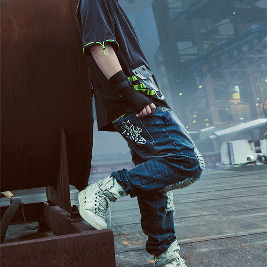 Pantalones Street Punk Holgados Rotos de Estilo Funcional - Image 2