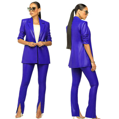 Traje de Cuero PU con Pliegues - Conjunto Elegante para Mujer - Image 7