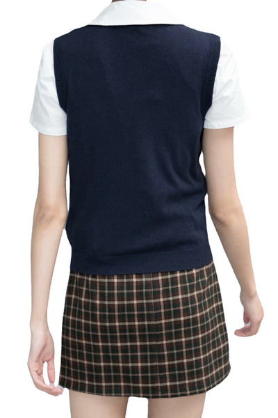 Chaleco Tejido Cuadros Diamante Estilo Preppy Retro Versátil - Image 5