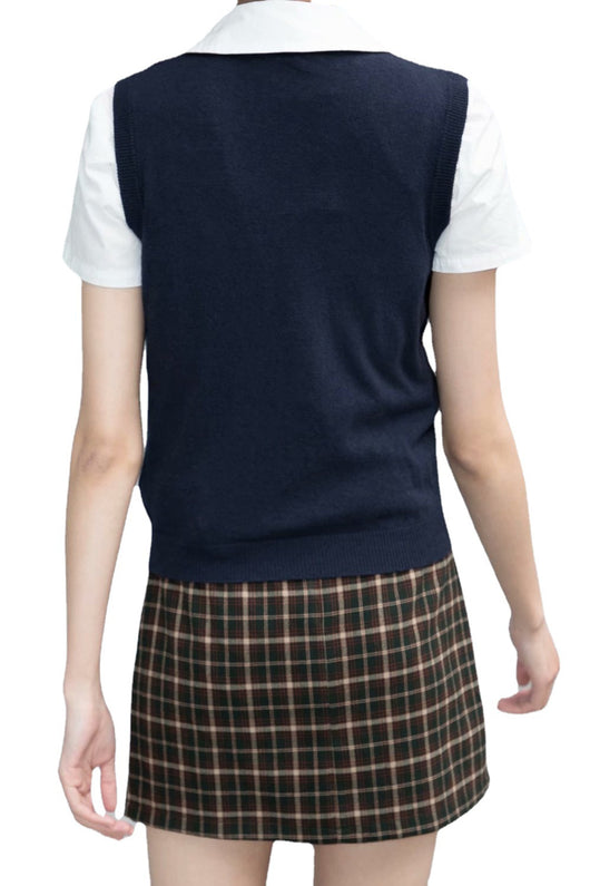 Chaleco Tejido Cuadros Diamante Estilo Preppy Retro Versátil - Image 5