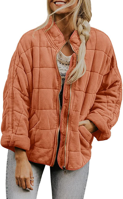 Abrigo de Invierno con Cierre de Cremallera y Cuello Alto - Chaqueta Larga Estampado Cuadros para Mujer - Image 11