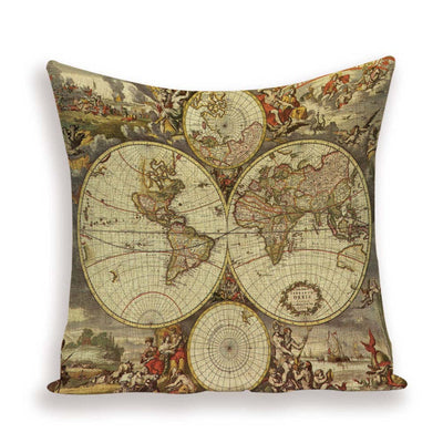 Funda de Almohada Retro con Mapa del Mundo Europeo - Cojín Decorativo Estilo Marroquí en Lino - Image 37