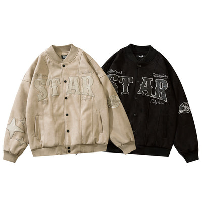 Chamarra Suede Oversize Estilo Universitario para Mujer
