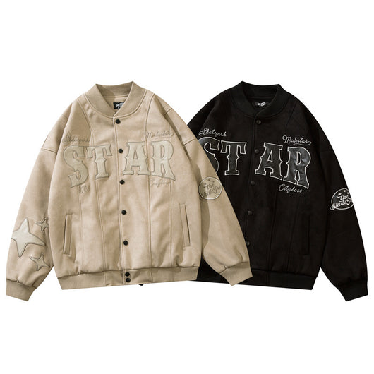 Chamarra Suede Oversize Estilo Universitario para Mujer