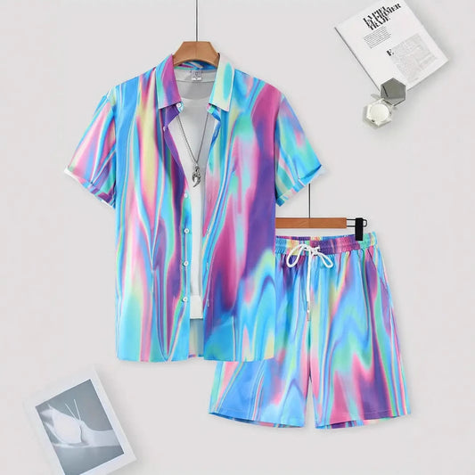 Camisa Casual de Manga Corta con Estampado Salvaje para Hombre