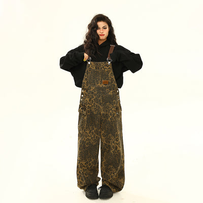 Pantalón Cargo Leopardo con Tirantes Ancho Pierna Suelta