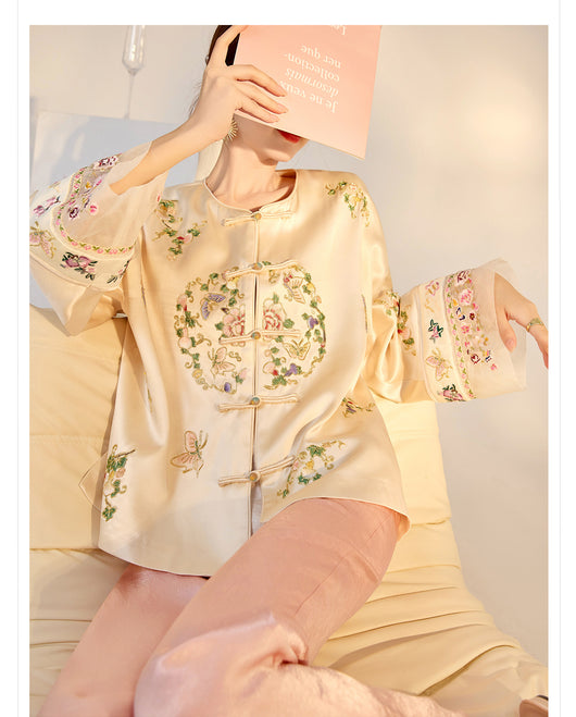 Blusa Larga Estilo Chino Premium con Bordado y Estampado Artesanal - Image 13
