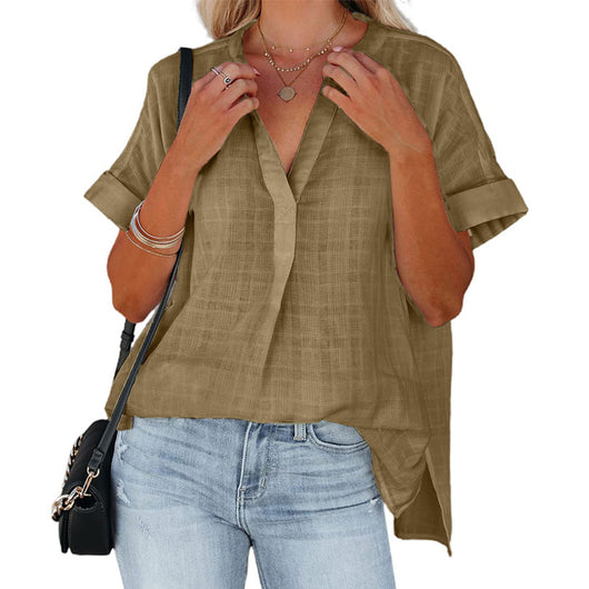 Blusa Suelta de Cuello en V con Mangas Cortas para Verano - Image 17