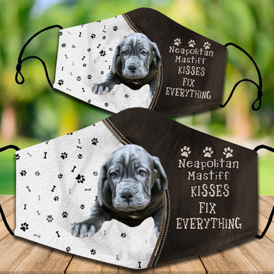 Two cotton face masks with a French Bulldog puppy peeking out, paw prints, and "French Bulldog Kisses Fix Everything" text. - Image 19