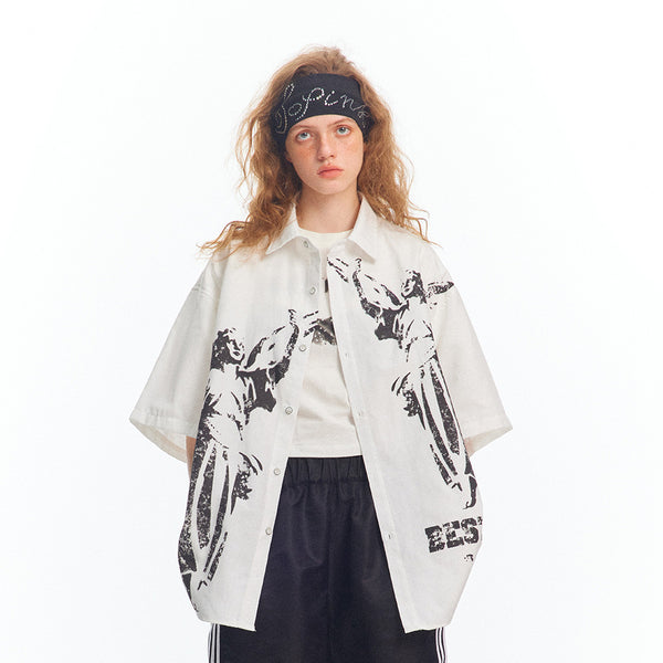 Camisa Casual Estampada en Blanco y Negro para Hombre