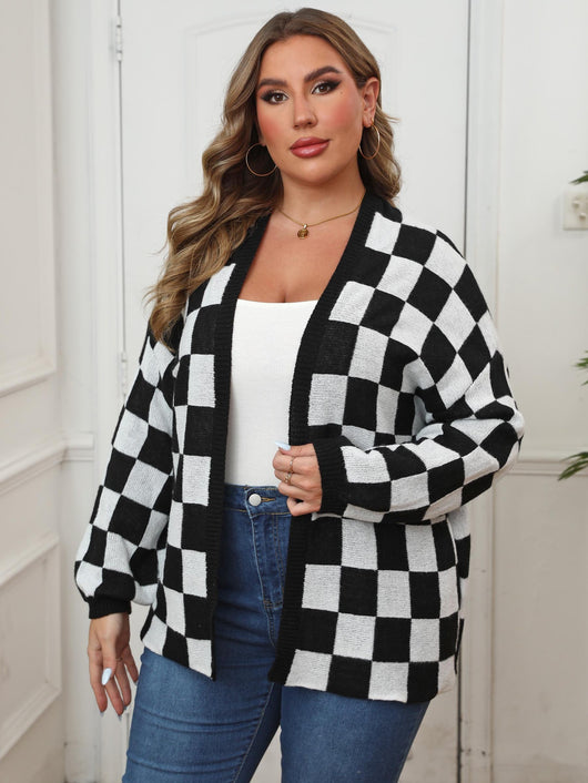 Suéter Cardigan Patchwork Contraste Cuadros Ajedrez Holgado Casual - Image 10