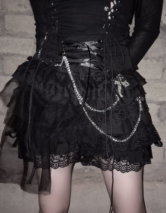 Pantalón Falda con Encaje de Cadena Versátil