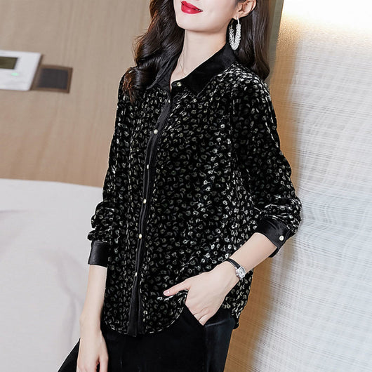 Blusa Larga de Terciopelo Dorado Estilo Francés para Mujer - Image 2