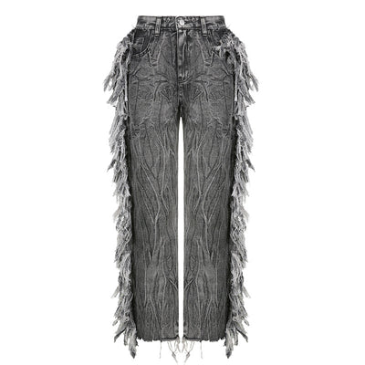 Jeans Tie-Dye Gris para Mujer con Borde Crudo - Image 6