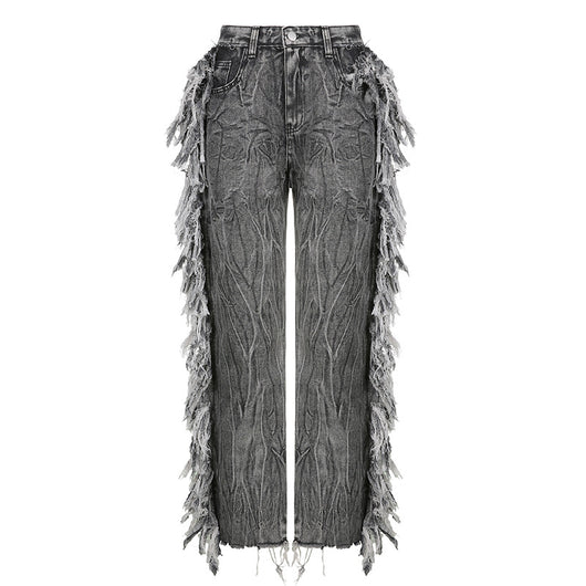 Jeans Tie-Dye Gris para Mujer con Borde Crudo - Image 6