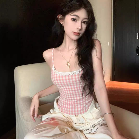 Camisola de Encaje a Cuadros - Estilo Moderno y Elegante