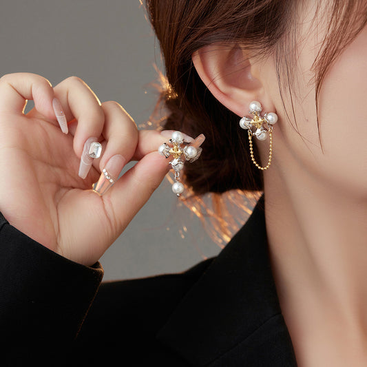 Aretes de Plata 925 con Perla Grande Estilo Retro para Mujer
