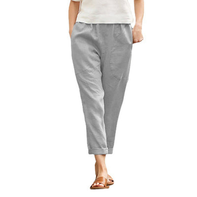 Pantalones Casuales de Algodón y Lino para Mujer Talla Grande - Image 7