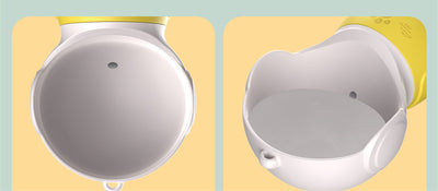 Portable pet water bottle with white drinking bowl, translucent grey reservoir, and yellow paw print band. - Image 17