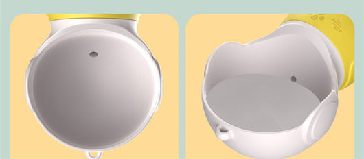 Portable pet water bottle with white drinking bowl, translucent grey reservoir, and yellow paw print band. - Image 17